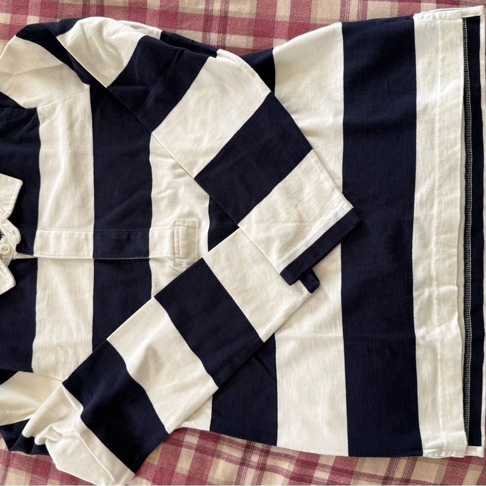 J. Crew Cream and Navy Button-Up Shirt